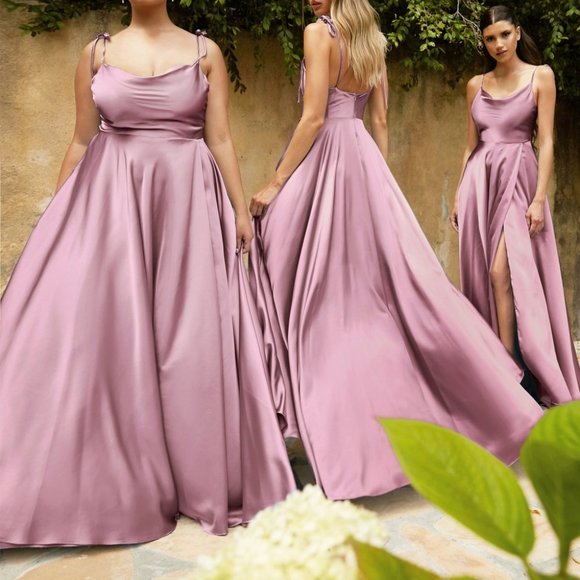Dusty Rose Prom Party Open back Evening Formal Long Maxi Satin A-line Dress 104 - Picture 6 of 8